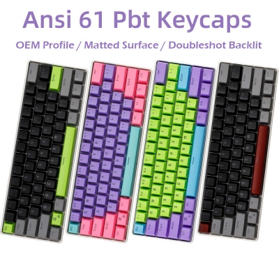 61 Keys Myrtle Starlight Toxic ANSI PBT Doubleshot Backlit Keycaps Set OEM Profile for MX Mechanical Gaming Keyboard GH60 GK61 RK61/ALT61/Annie/poker